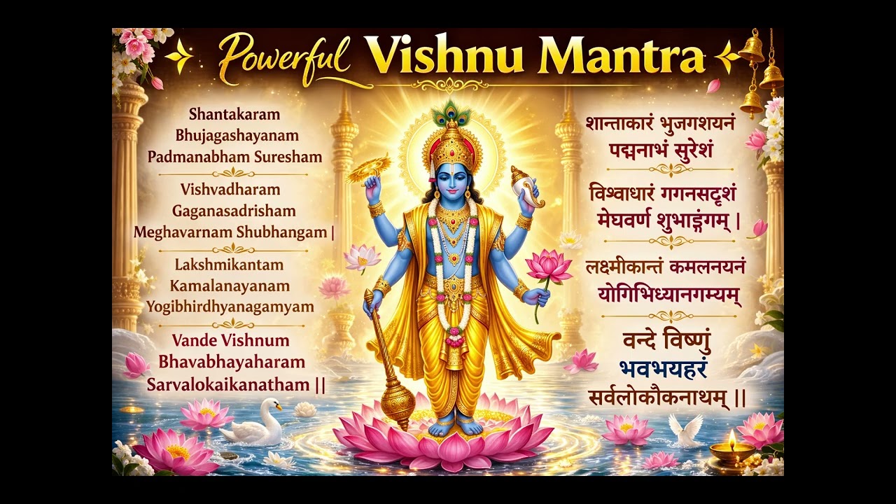 Powerful Vishnu Mantr | Shantakaram Bhujagashayanam शान्ताकारं भुजगशयनम् #vishnumantra