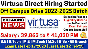 Virtusa OFF Campus Direct Hiring Annoinced 2022 | 2023 | 2024 | 2025 Batch BE/BTech/ME/MTech/MSc/BSc