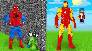 JJ and Mikey CHEATED with SPIDER MAN vs. IRON MAN Build Battle Maizen Parody Video in Minecraft