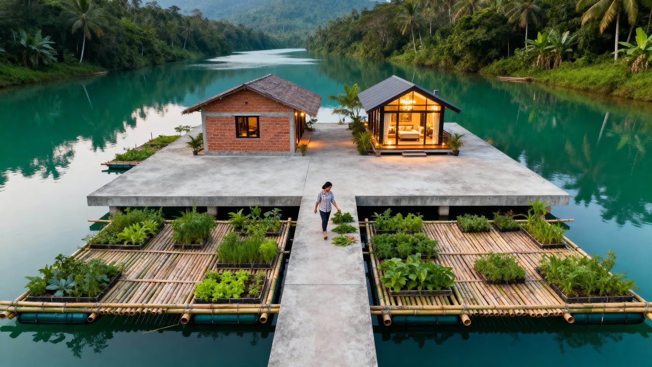 Girl leaves the bustling civilization, Build a luxurious VILLA in the middle of the lake in 169 days
