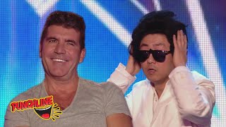 Simon Cowell Can't Stop Laughing At These Celebrity Impersonations