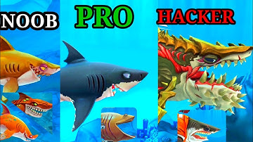 Noob vs Pro vs Hacker In  Hungry Shark World, Max Level Sharks Unlocked,