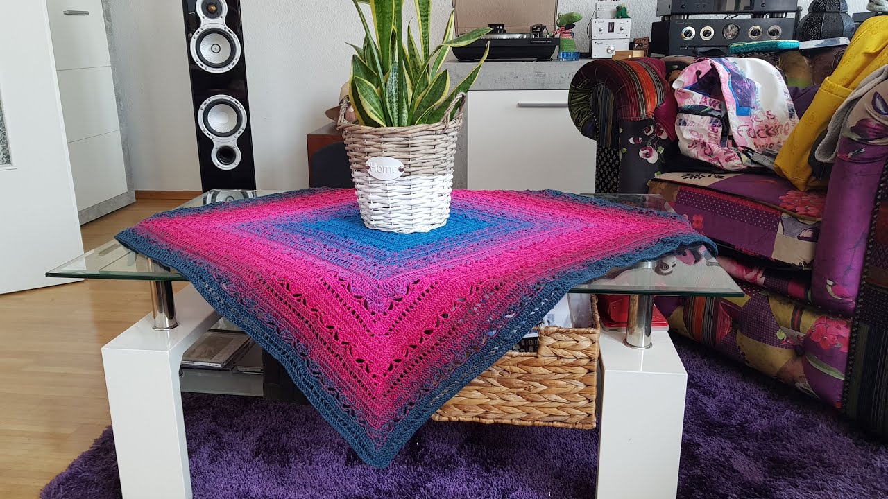 Häkelanleitung - Tischdecke Blue Purple Teil 1 selbst häkeln aus Bobbel, Farbverlaufsgarn, Wolle