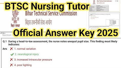 BTSC Nursing Tutor Answer Key 2025 Official Answer Key of BTSC Nursing Tutor Question Paper 