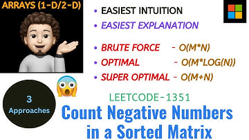 Count Negative Numbers in a Sorted Matrix | Leetcode-1351 | 3 Approaches | AMAZON | Explanation
