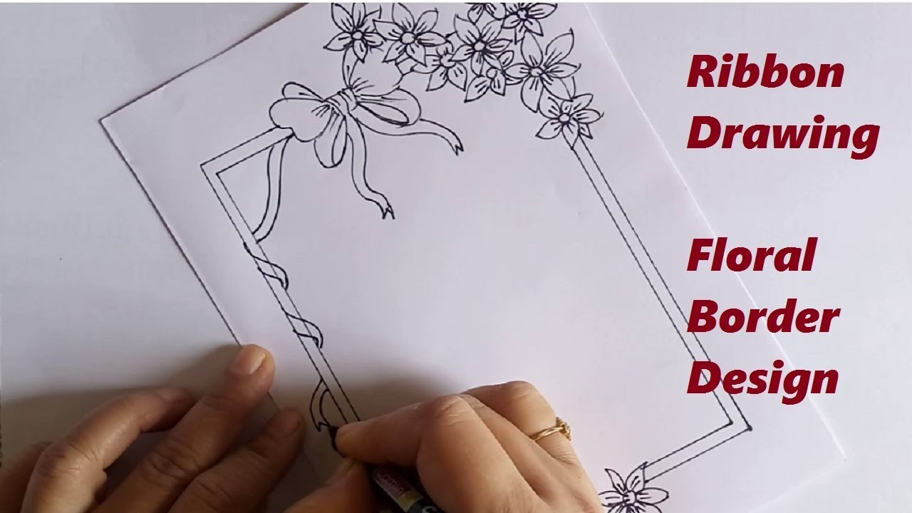 Ribbon drawing | Floral border drawing on paper | Notebook ...