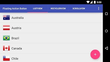 Hide floating action button as user scrolls down recycler view - Android Tutorial