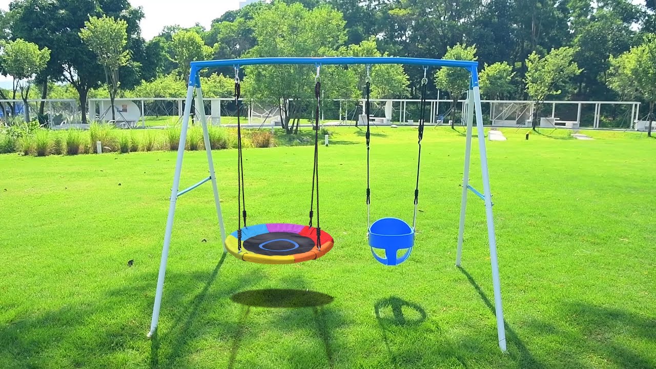 AB0302C - 440lbs A-Frame Swing Sets with Saucer Swing and Toddler Swing ...