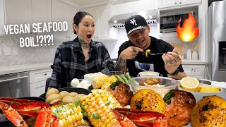 SEAFOOD BOIL MUKBANG + VEGAN SHRIMP!!!!🔥🍤🌱