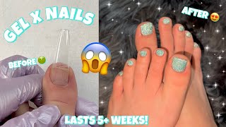 GEL X ON TOES! PERFECT PEDICURE AT HOME | LASTS 5+ WEEKS | STEP BY STEP NAIL PREP *SAVE TIME & MONEY