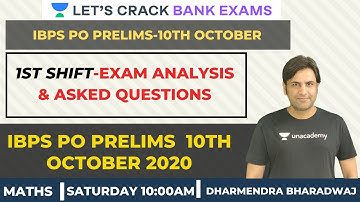 IBPS PO Prelims 10th October 2020 | 1st Shift | IBPS PO Prelims Exam Analysis & Asked Questions