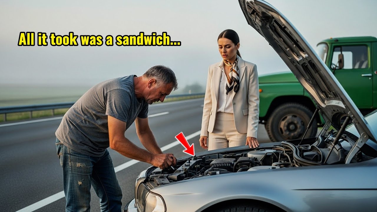 Single Dad Repaired Woman’s Car Just for a Sandwich — Next Day, She Changed His Life Forever