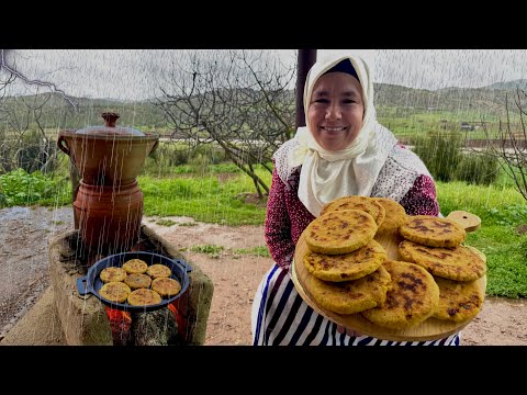 شتاء عاصف في قريتنا و إعداد الحرشة بحشوة منزلية على الكانون