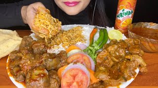 ASMR:EATING SPICY CHICKEN LIVER CURRY,GIZZARD CURRY,WHITE RICE & SALAD * FOOD VIDEOS *