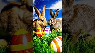 Easter bunnies with Easter eggs with green grass - Generated by AI