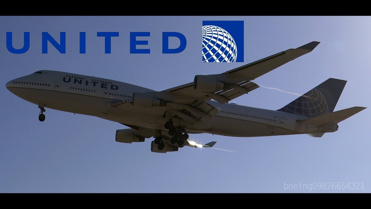 HD RARE United Airlines 747-422 N175UA HARD Landing at San Jose International Airport