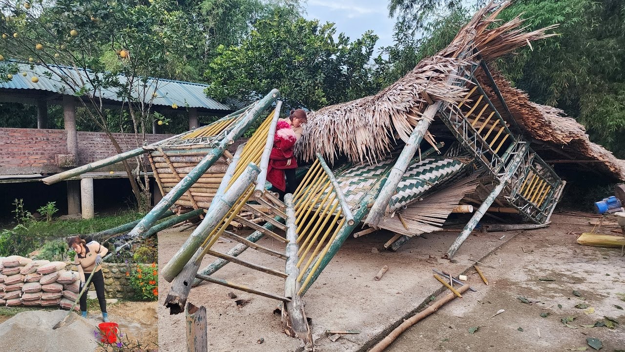 The Bamboo House Collapsed | The Girl Built the House With Bricks and Cement