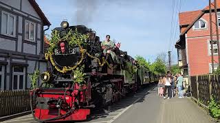 HSB 2024 Walpurgiszug (Witch-train) mit BR 99 7247-2 Durchfahrt Wernigerode-Hasserode nach Schierke