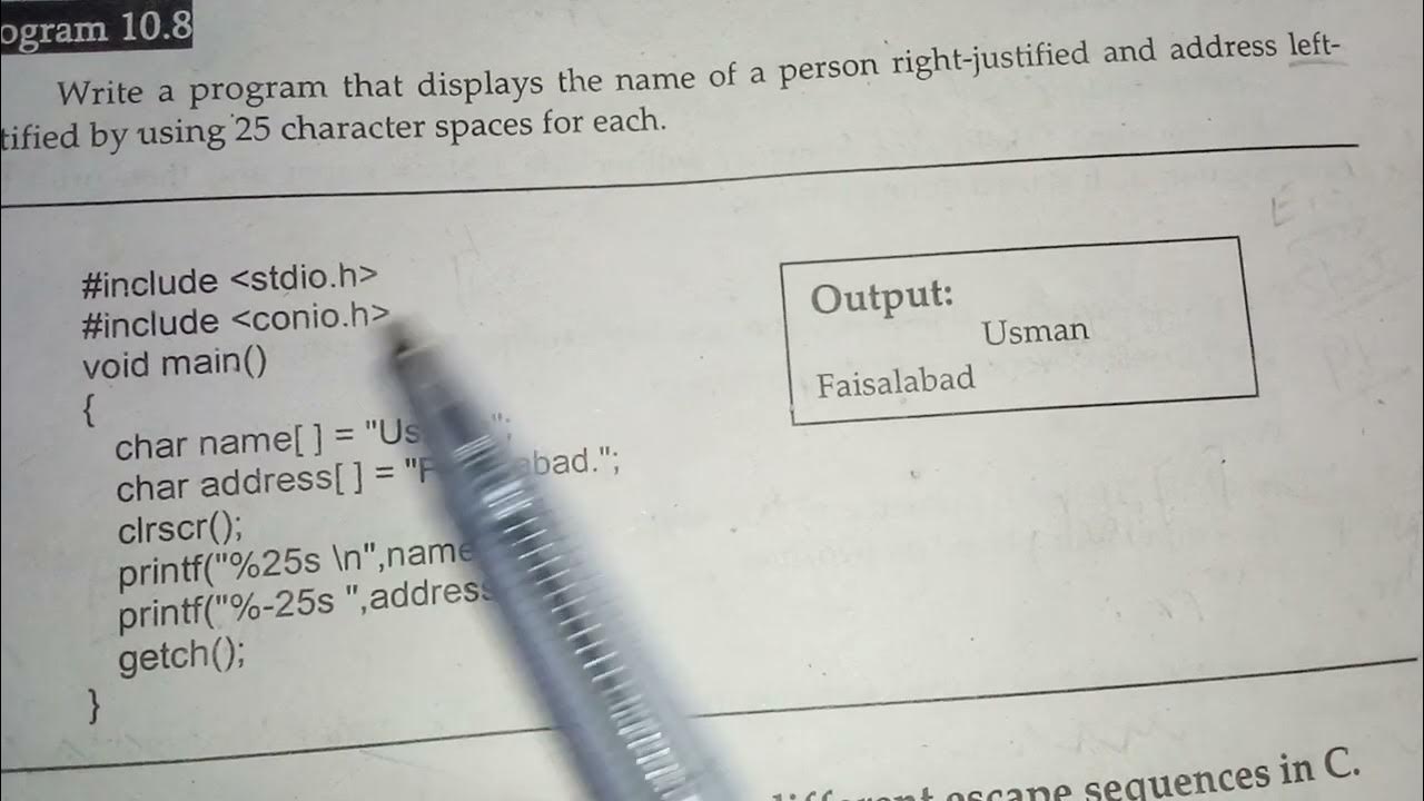 C program series -displays the name right justified and address left ...