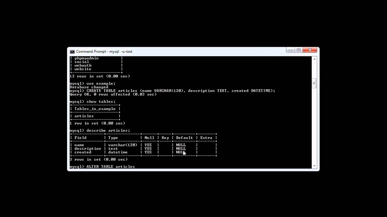 Mysql show table columns