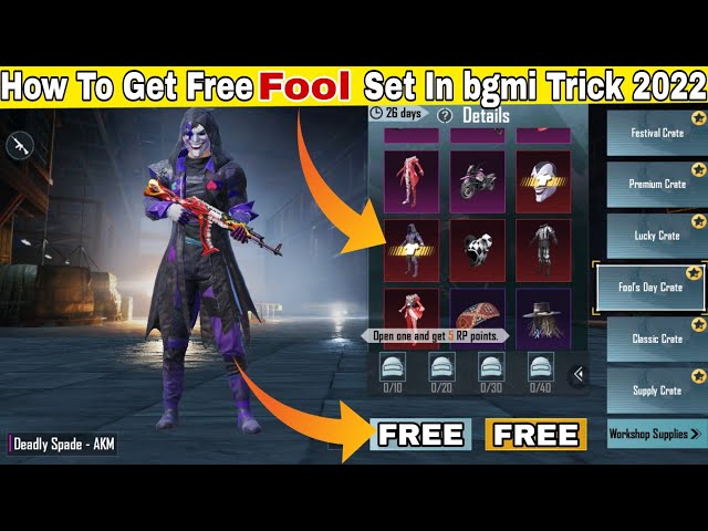 GET FOOL SET FREE CRATE opening || Fool Crate Opening || Free Fool set trick in bgmi/pubgm class=