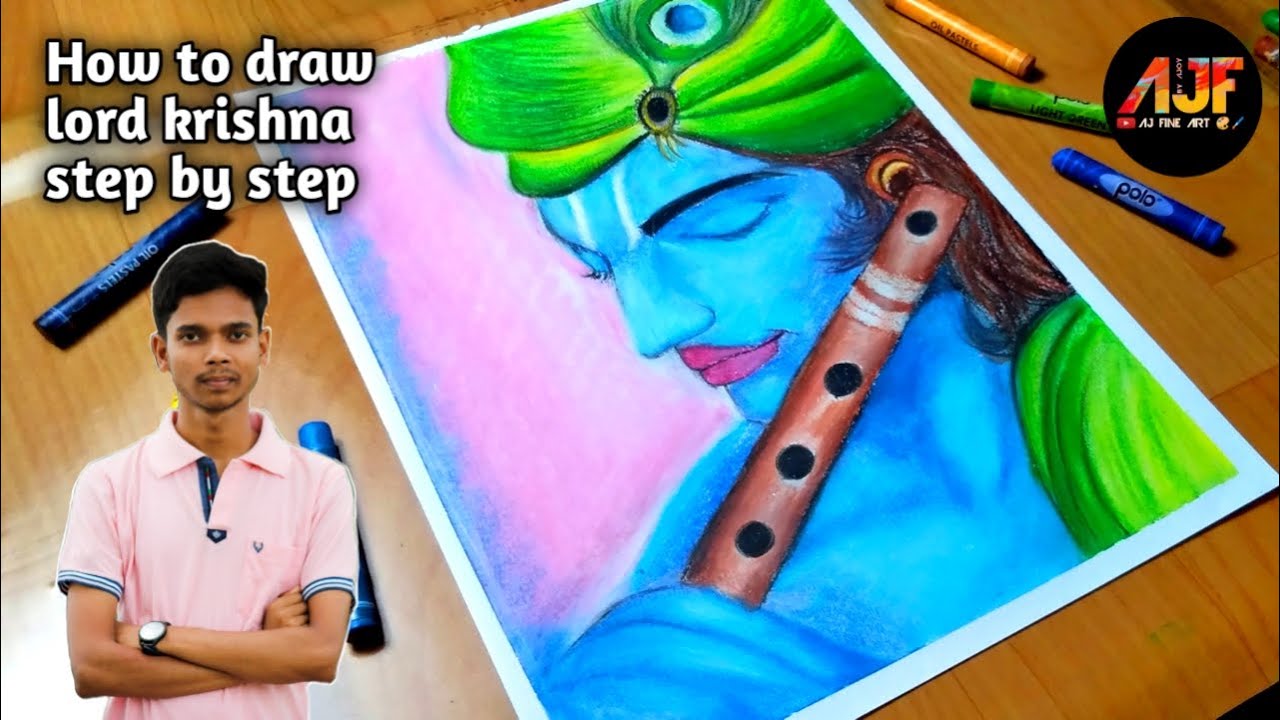 How to draw lord Krishna | lord Krishna drawing | with oil pastel