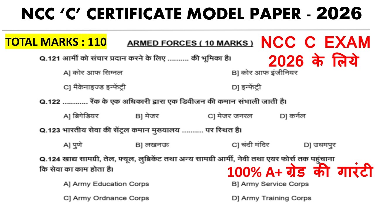 NCC C Certificate Exam 2026 Model Paper | Solved MCQ with Answers