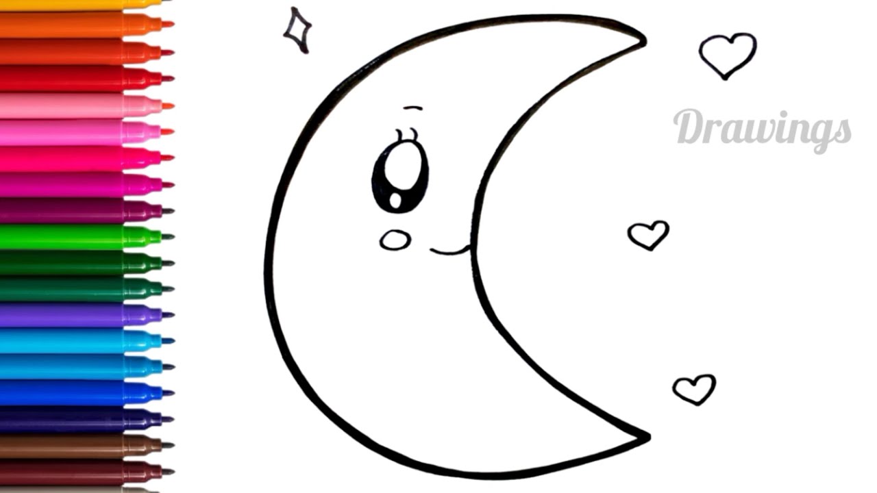 Cute Moon Drawing | How To Draw The Moon Easy | Drawings For Kids