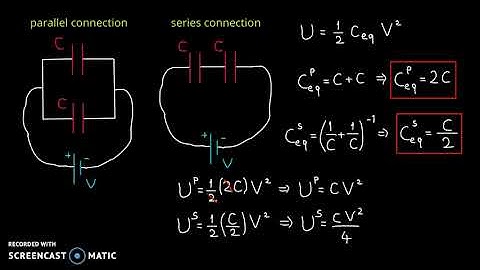 Two identical capacitors connected in series and parallel - energy, charge, electric field