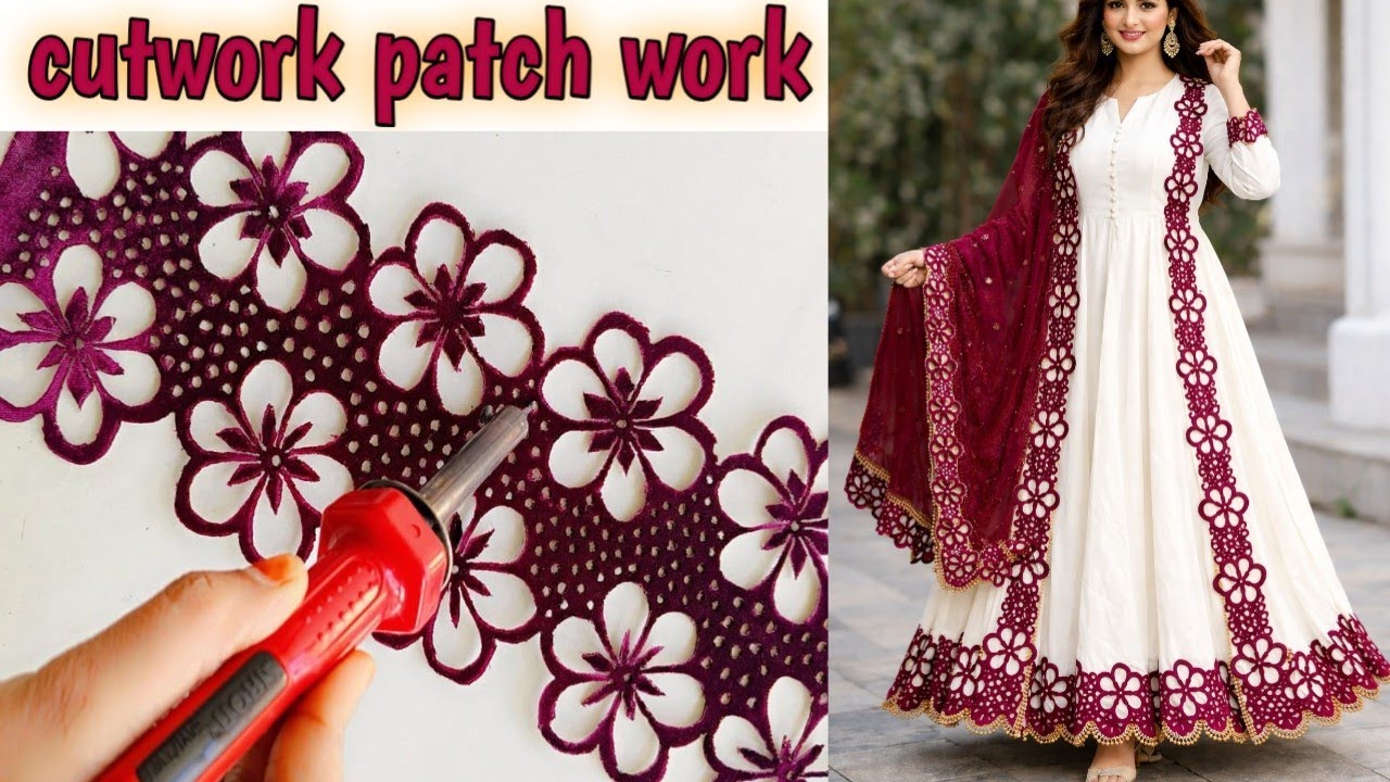 Soldering Iron Cut Work Design | Easy Floral Cutwork for Dresses & Borders | cutwork trouser design