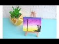 Mini Canvas Painting | Purple sunset sky Acrylic Painting  #art #Satisfying   #Shorts