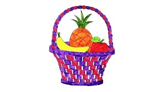 colouring fruit basket with colorful fruits | colouring pages for kids | learning colors kids