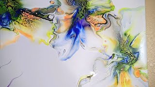 Light & Airy Triple Bloom Abstract Painting!  Acrylic Pouring with Blowdryer! #flowerart #fluidart