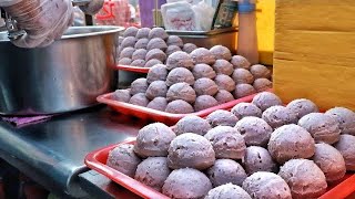 一顆只要20元！真材實料的大甲芋頭球製作Magic Purple Ball Hand Made Fried Taro Balls Making Taiwanese Street Food