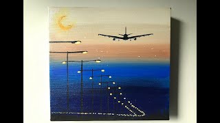 Acrylic painting/airplane/acrylics/art therapy/landscape/step by step/demo/