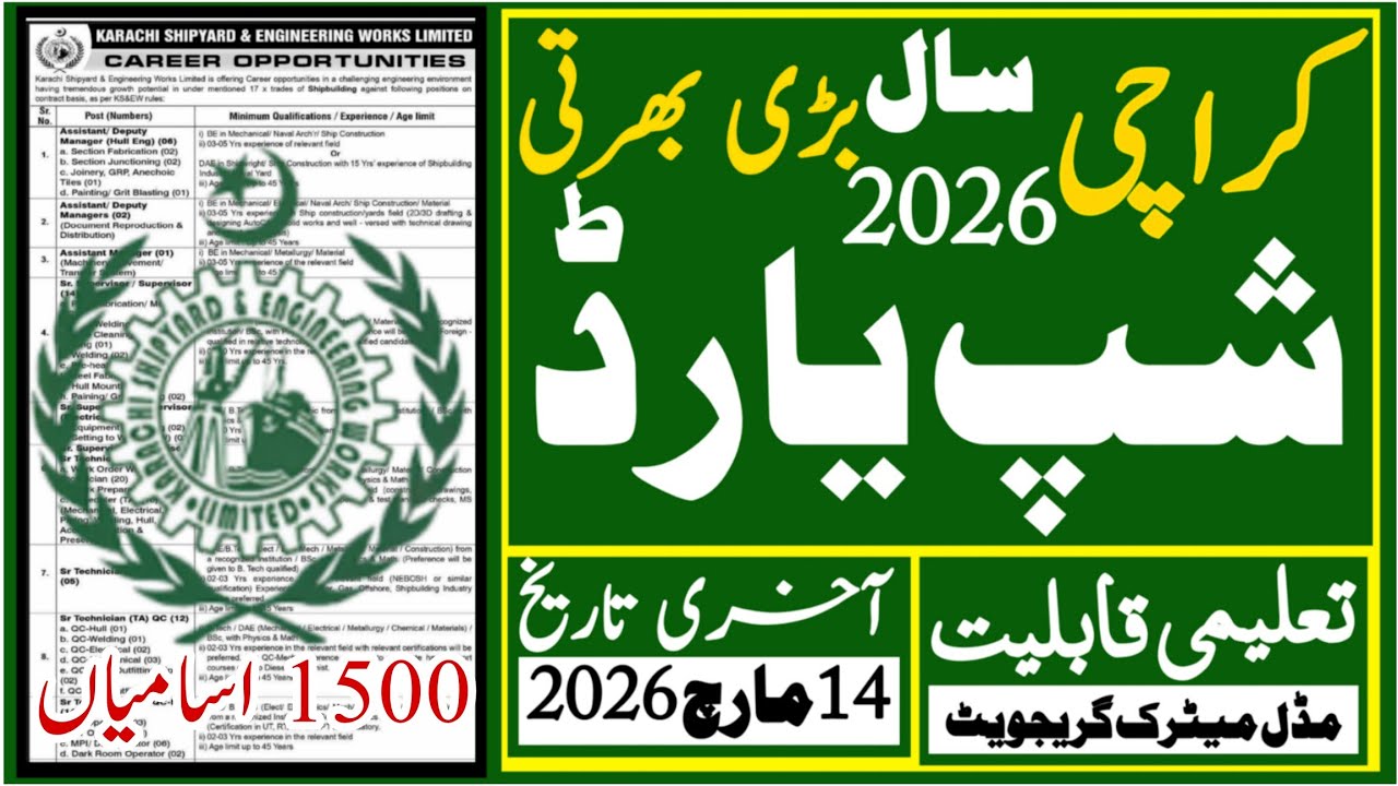 Karachi Shipyard Latest Jobs 2026 | Karachi Shipyard New Jobs | Technical Job Info 1.0