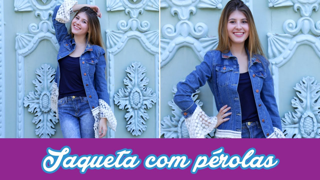 jaqueta jeans customizada com perola