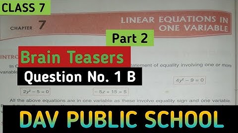 Dav Class 7 Maths Chapter 7  || Brain Teasers  || Linear Equations in one variable || #dav