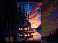 Evening night clouds, trees, wood cabin house, water, boat #new #shorts #youtubeshorts #viralshorts