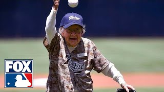 105-year-old throws better first pitch than 50 Cent