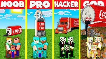 Minecraft Battle: COCA COLA SODA HOUSE BUILD CHALLENGE - NOOB vs PRO vs HACKER vs GOD / Animation