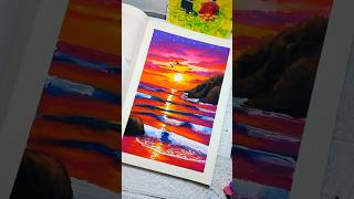 Menggambar Pantai saat Sunset pakai Oil Pastel #shorts