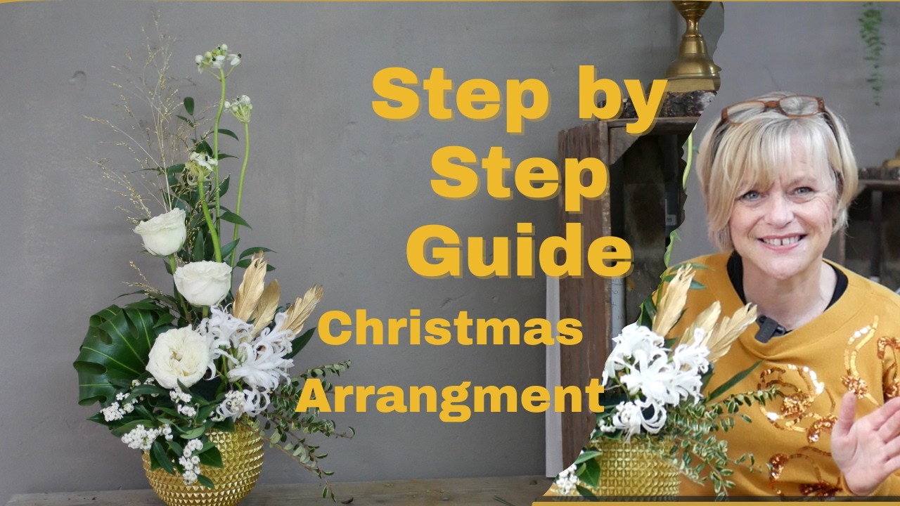Рождественская цветочная композиция в белом и золотом цветах: шаг за шагом
