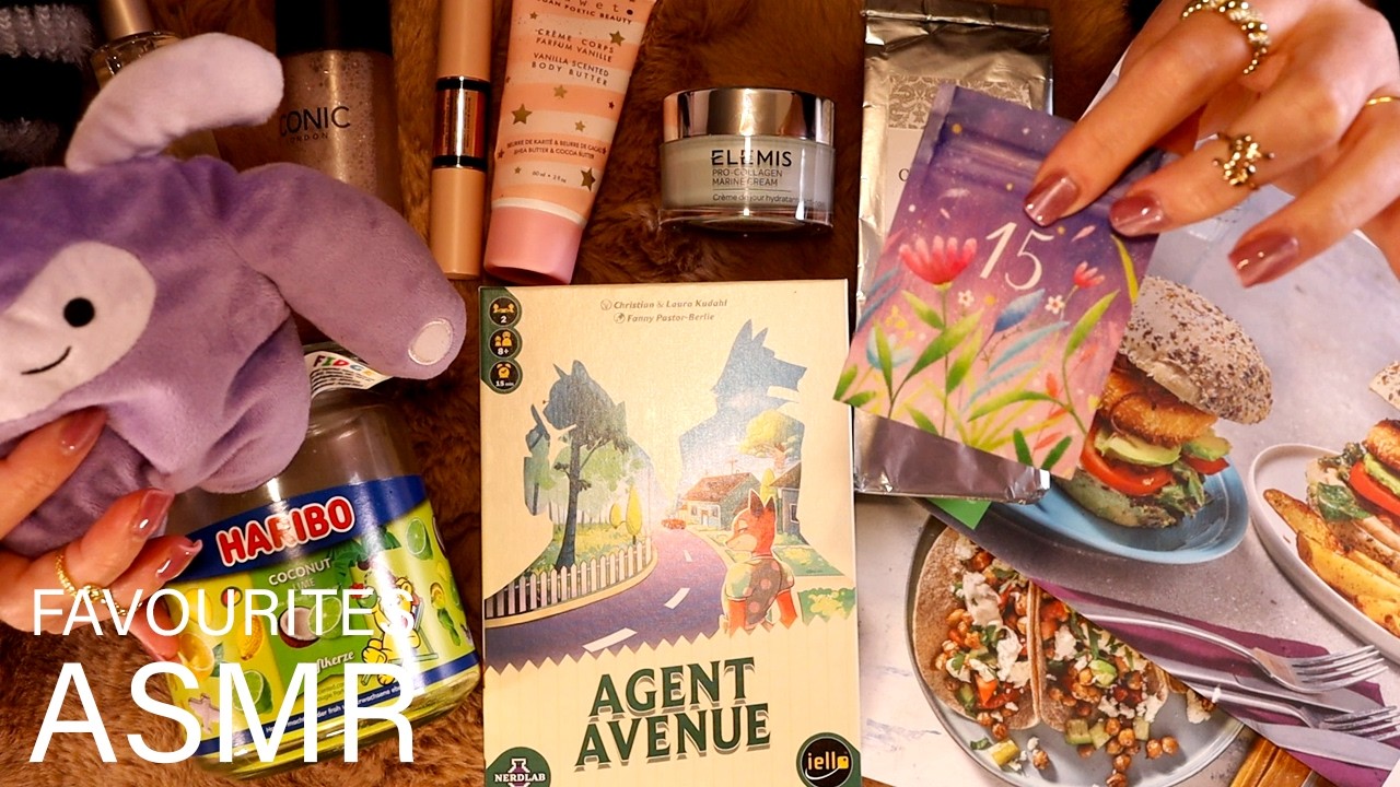 ASMR Recent Favourites 💜 food, beauty... (🎧 soft spoken, tapping, scratching)