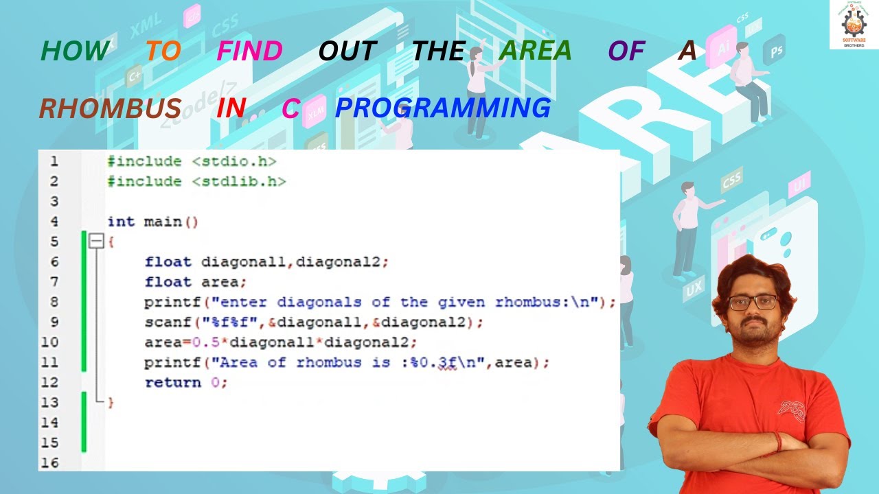 Rhombus Programming Language How to find out the area of a Rhombus in C programming - YouTube