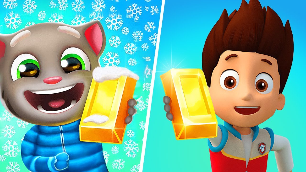 Talking Tom Cat vs Paw Patrol Ryder Surf, Talking Tom Gold Run Gameplay ...