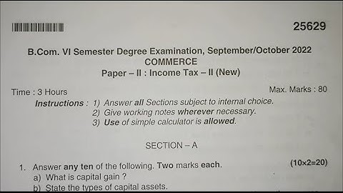Income Tax B.com 6th Semester Question Paper Year 2022 Akkamahadevi Women