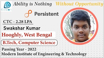 Congrats, Swakshar |Selected in PERSISTENT Group| 2.28 LPA |Computers Science, Passing 2022| Hooghly
