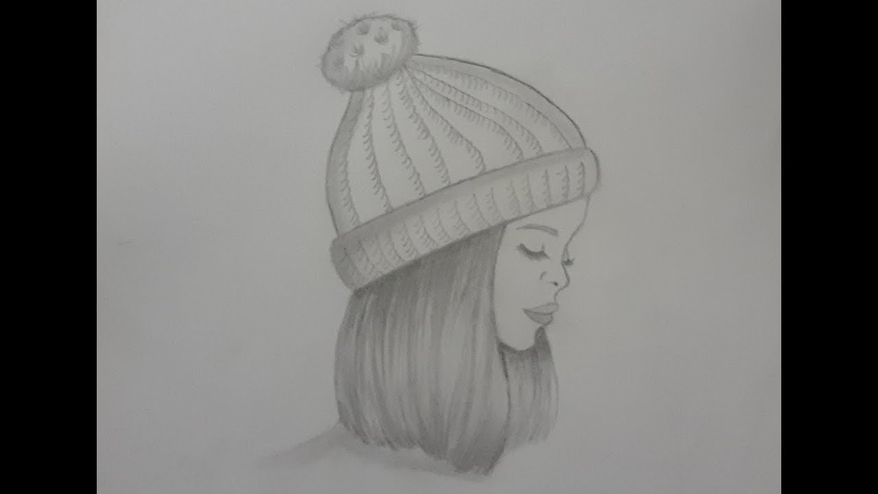 How to draw a girl wearing winter cap sketch, step by step easy guide ...