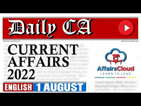 Current Affairs 1 August 2022 | English | By Vikas Affairscloud For All Exams